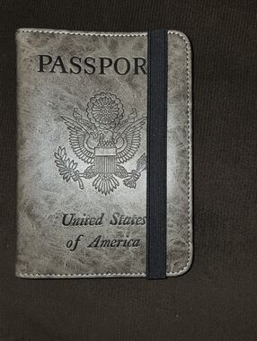 Leather Passport Cover case Wallet RFID Blocking Grey Vegan Leather